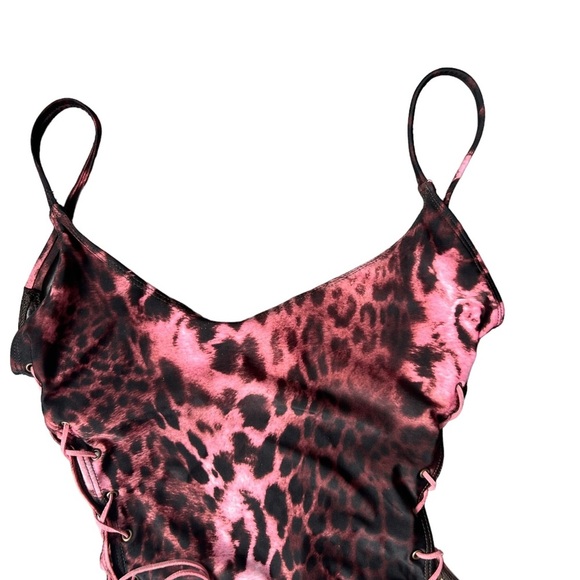Sauvage Animal Print Side Lace One Piece Size Small Pink & Brown - Picture 2 of 14